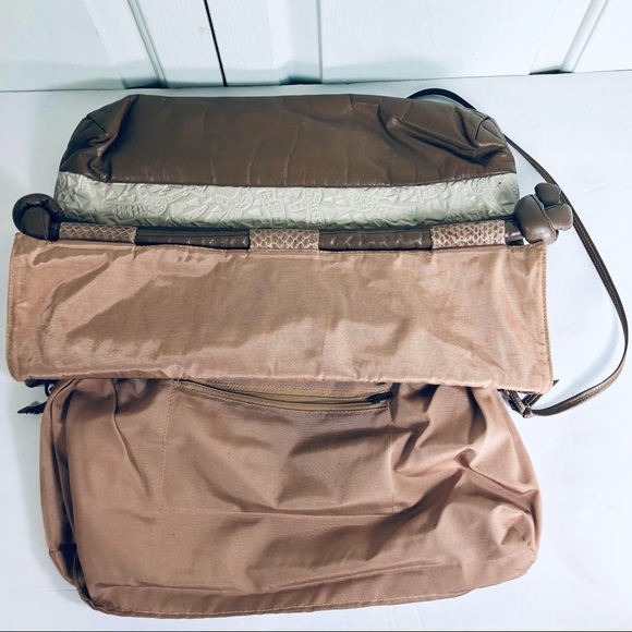 Vintage Unique Oversized Envelope Large Lined Flap Leather Bag Taupe Beige - Picture 8 of 9